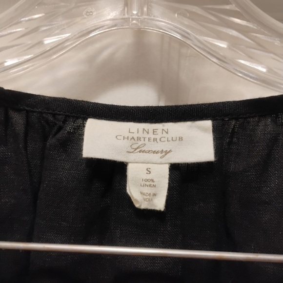 Charter Club Luxury Linen Black Blouse White Beaded Top 3/4 Sleeves Size S - Picture 3 of 3